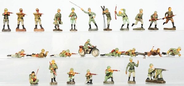 Lineol, Elastolin, & Other German Toy Soldiers.: Includes 27 German soldiers from various makers. Some are repainted and some have repairs. Condition (Good).