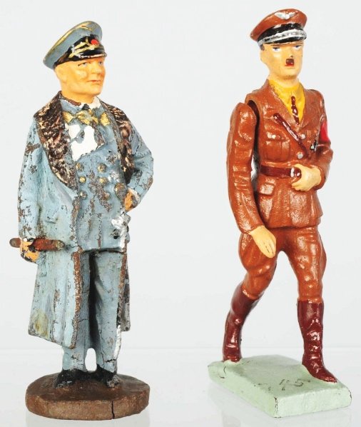 Lot of 2: Lineol Hitler & Elastolin Goering.: Very nice movable arm Hitler. Goering is worn. Condition (Very Good).