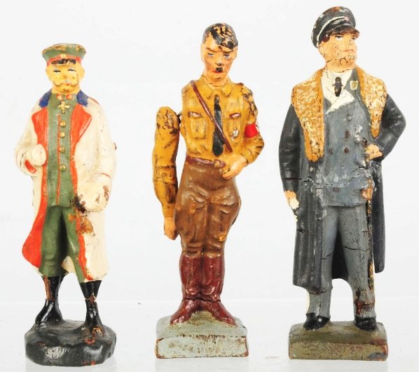 Lot of 3: Elastolin & Lineol Figures.: Includes one Lineol Hitler, one Elastolin Hindenburg, and one Lineol Goering. Hindenburg is missing his sword and Hitler has a loose arm. Condition (Good - Very Good).