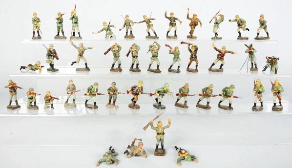 Lot of Lineol & Elastolin German Soldiers.: Includes approximately 39 German Army soldiers of varying size and condition. Condition (Good - Very Good).