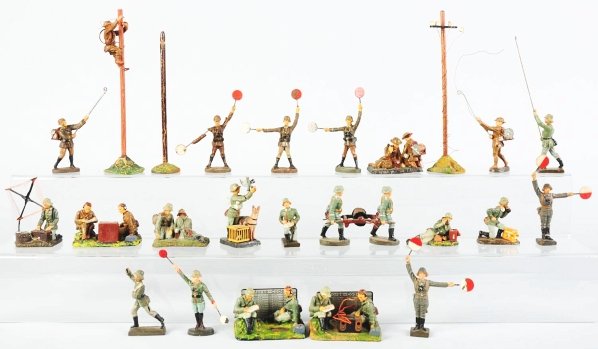 Elastolin & Lineol Communications Troops.: Includes approximately 23 composition toy soldiers, mainly pertaining to radio and communications. Condition (Good - Very Good).