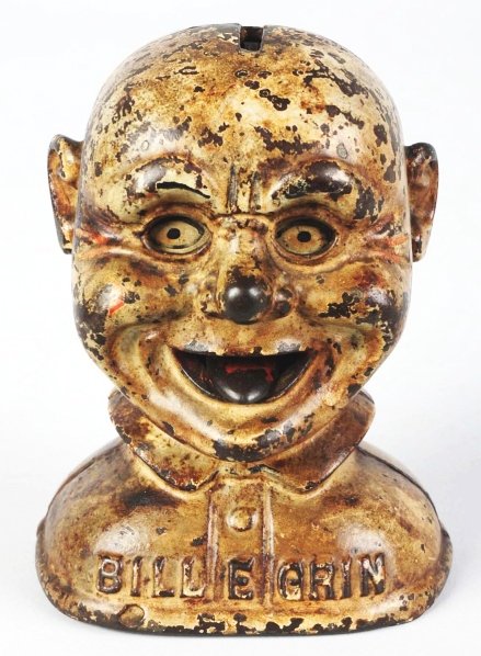 Cast Iron Bill E. Grin Mechanical Bank.: Manufactured by J. & E. Stevens and Company. Working. All original. Condition (Very Good). Size 4 - 1/2" T.