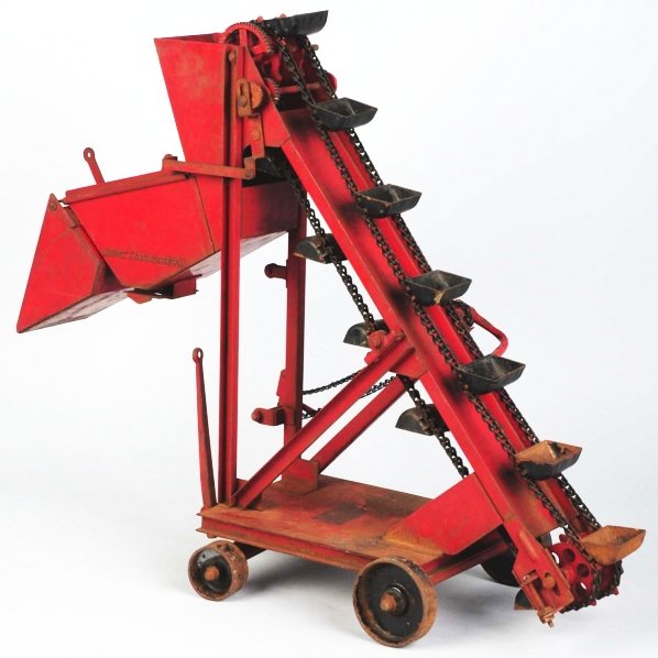 Pressed Steel Buddy L Sand Loader Toy.: American. Buddy L decals on bottom of platform and on sides read "Buddy L Sand Screener". Some chipping to decals and original paint has some pitting and loss around base. Condition (Very Good). Size