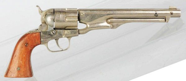 Early Hubley Prototype Cap Gun.: American. Very primitive-looking Colt cap gun with turning cylinder, plain wooden handle grip, and molded metal barrel. Held together with screws and nuts. Very unusual item was taken right out of the