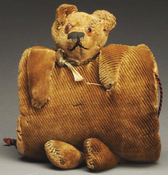 Teddy Bear Muff.: Unknown manufacturer. Some old, minor repairs to sewing above Teddy's left eye. Condition (Very Good). Size 11" T.