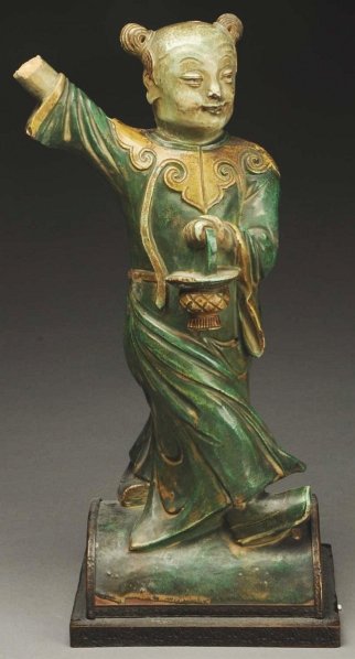 Composition Oriental Statue.: Depicts Oriental woman holding a tea kettle. Missing one hand. Condition (Good). Size 16 - 3/4" T.