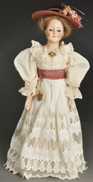 Kestner 172 “Gibson Girl” Lady Doll.: German bisque shoulder head incised 172, made by J. D. Kestner, fine multi-stroked dark blonde eyebrows molded upper eyelids, sleeping eyes with real upper eyelashes, painted lower lashes, closed mout