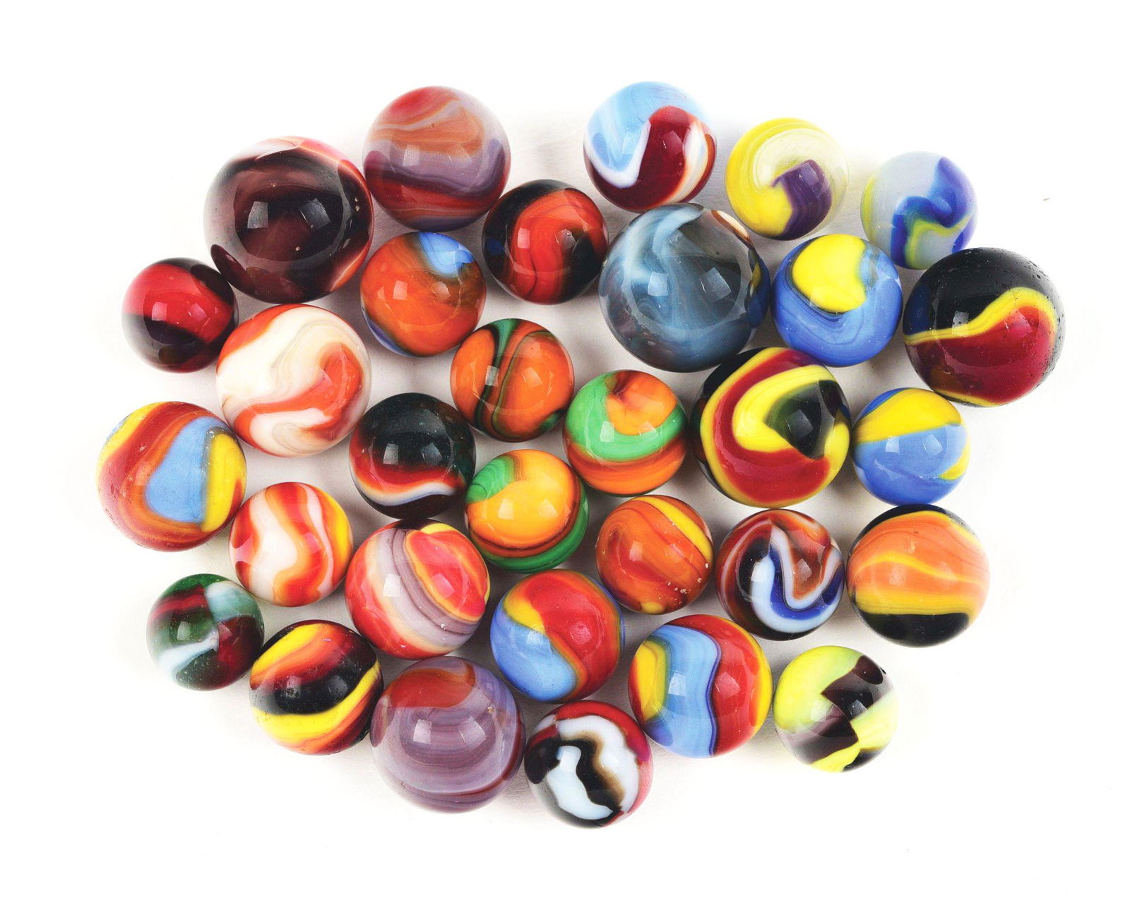 LOT OF 30: MACHINE MADE MARBLES. (1 of 1)