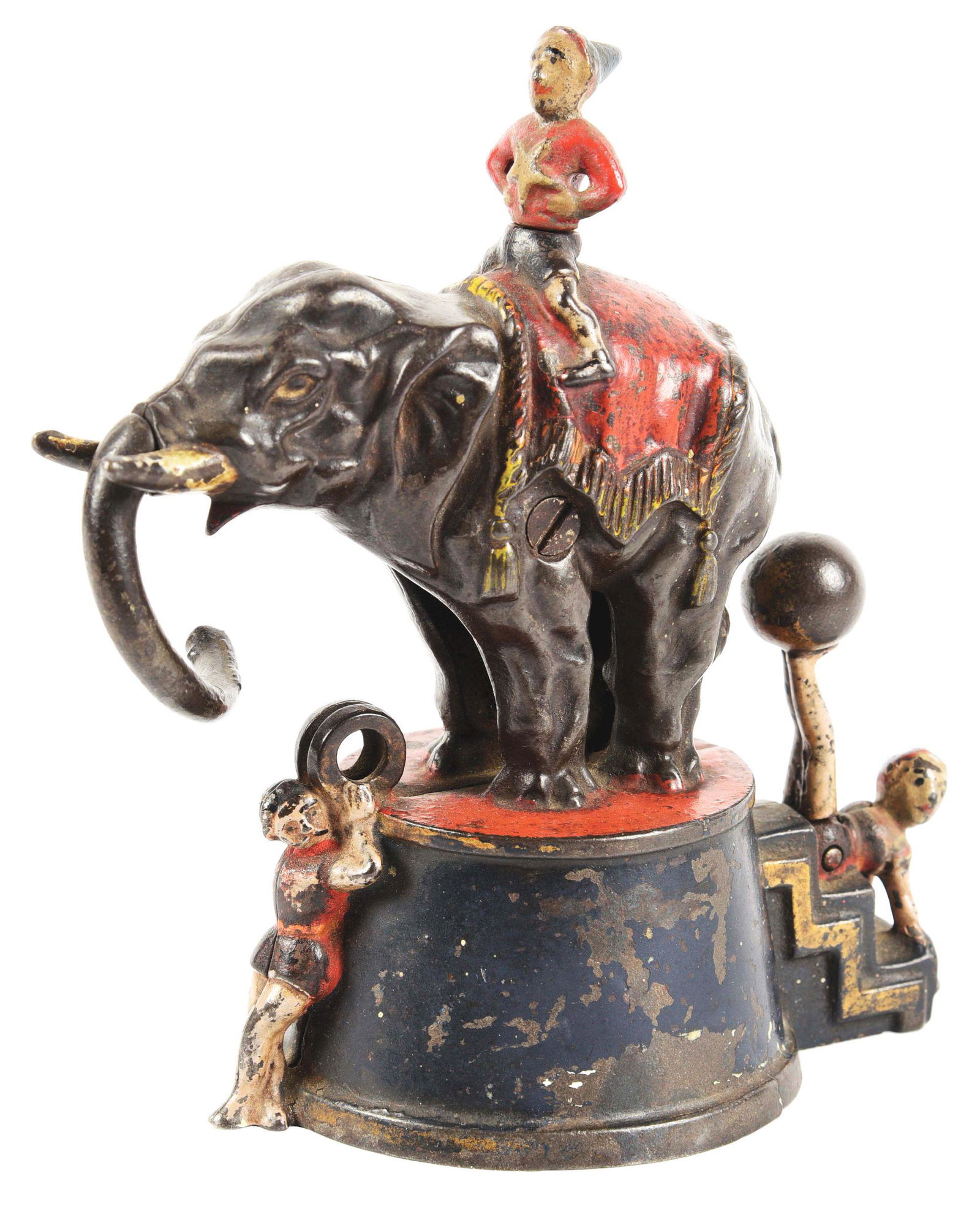 ELEPHANT & 3 CLOWNS MECHANICAL BANK. (1 of 5)