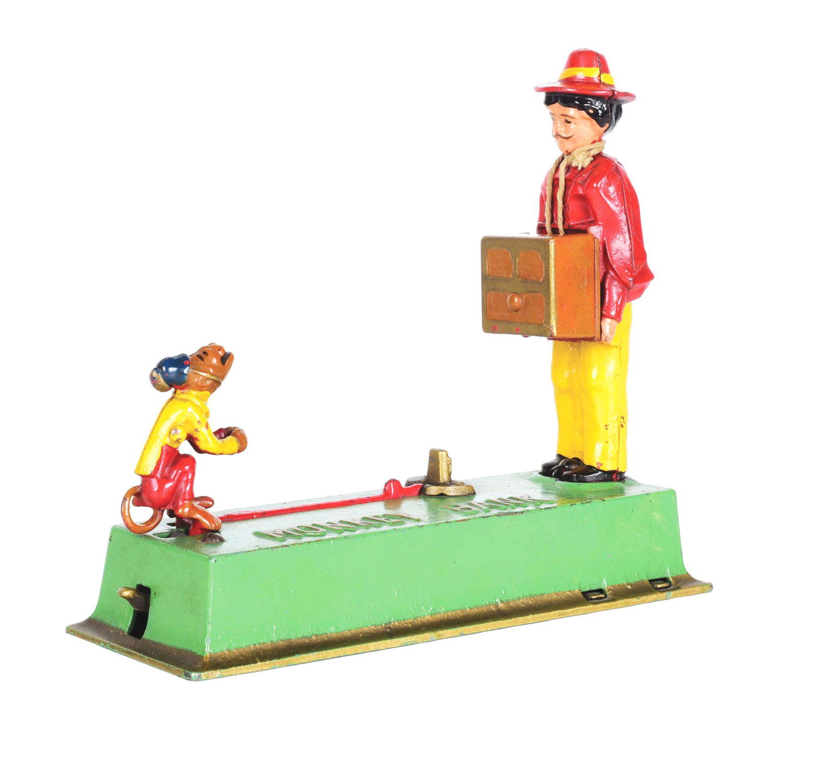 CAST IRON MECHANICAL MONKEY BANK. (1 of 1)