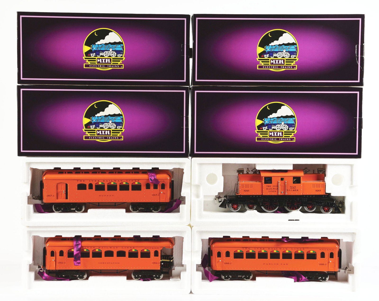 SET OF 4: TINPLATE TRADITIONS PASSENGER ELECTRIC TRAINS IN ORIGINAL BOXES. (1 of 3)