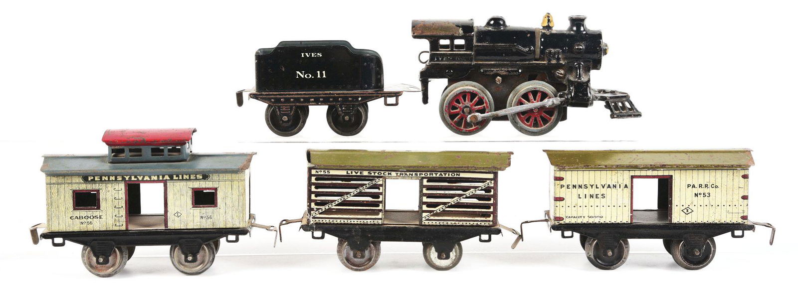 EARLY PRE-WAR IVES CLOCKWORK FREIGHT TRAIN SET. (1 of 2)