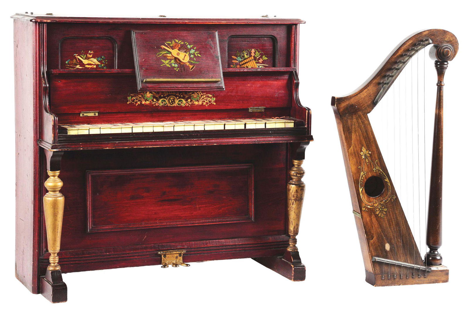 LOT OF 2: TOY MUSICAL INSTRUMENTS- PIANO & HARP. (1 of 4)