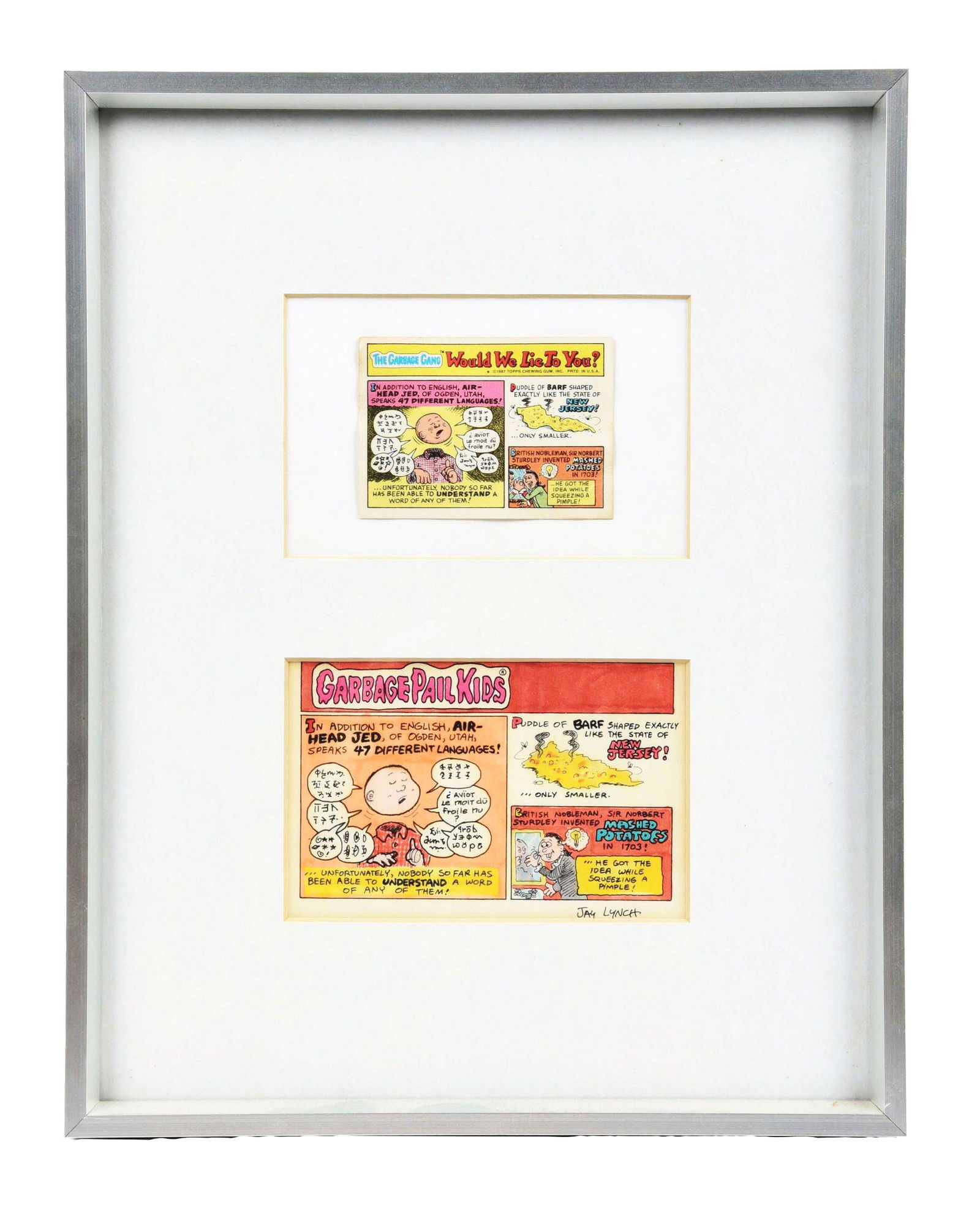 FRAMED ORIGINAL JAY LYNCH GARBAGE PAIL KIDS ARTWORK. (1 of 2)
