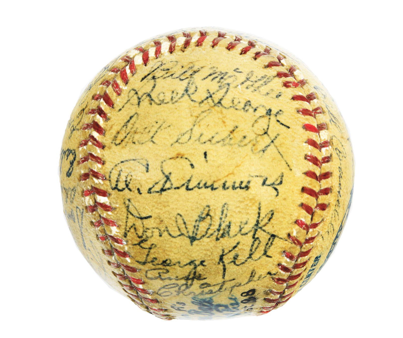 1945 PHILADELPHIA ATHLETICS TEAM SIGNED AUTOGRAPHED BASEBALL. (1 of 6)