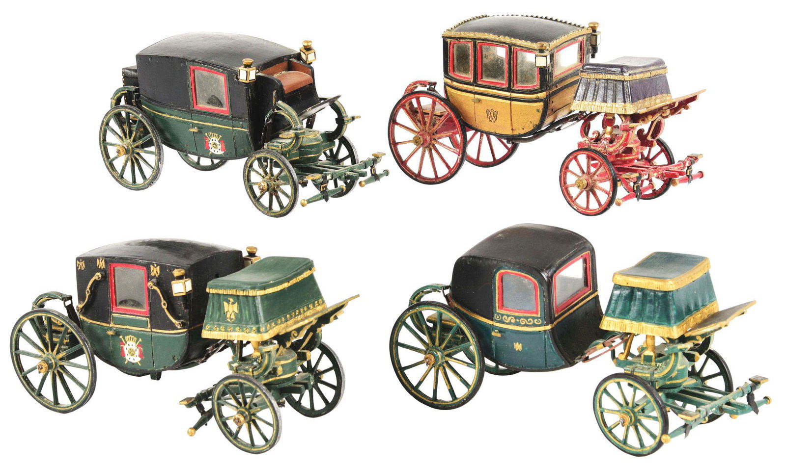 LOT OF 4: FOLK ART-TYPE WOODEN CARVED NEPOLEONIC CARRIAGES. (1 of 3)