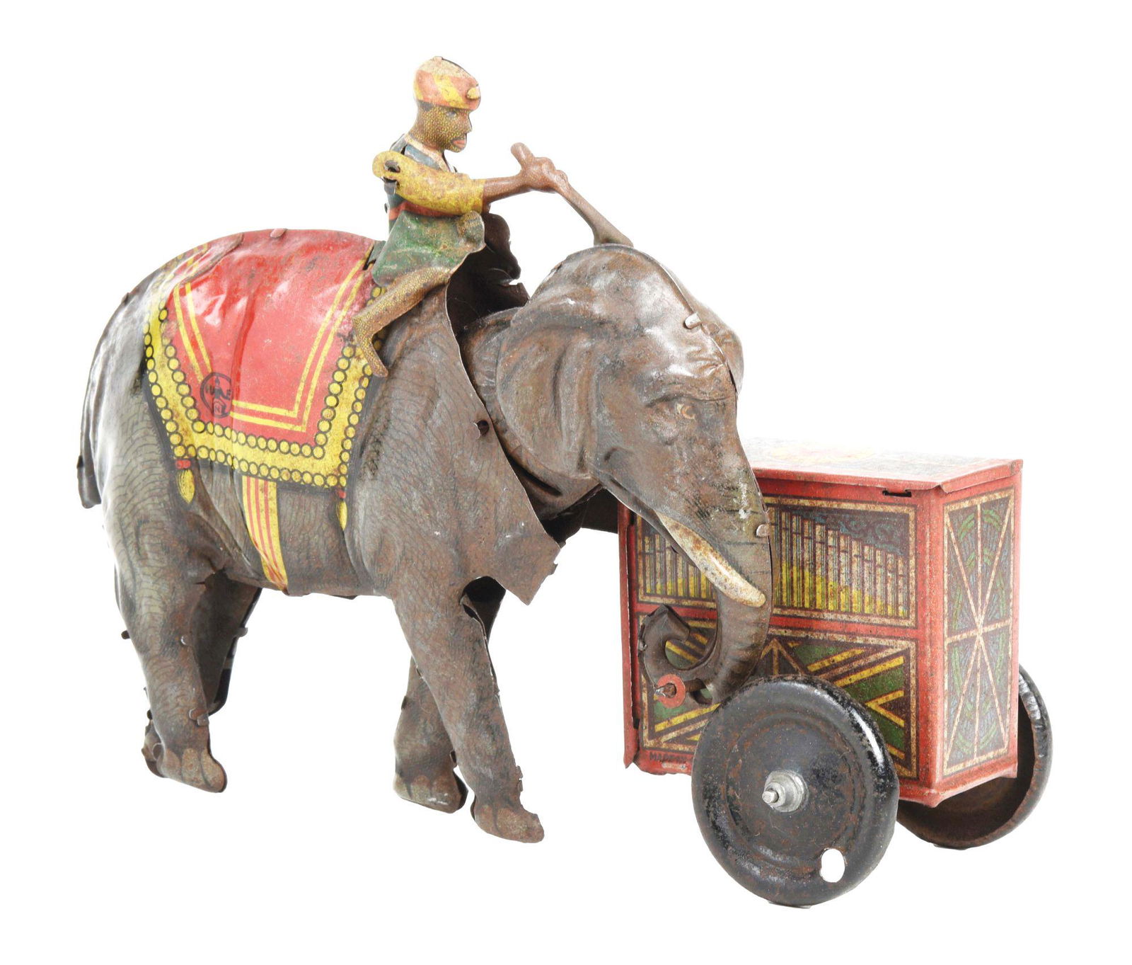 GERMAN TIN LITHO WIND-UP MAN RIDING ELEPHANT TOY. (1 of 4)