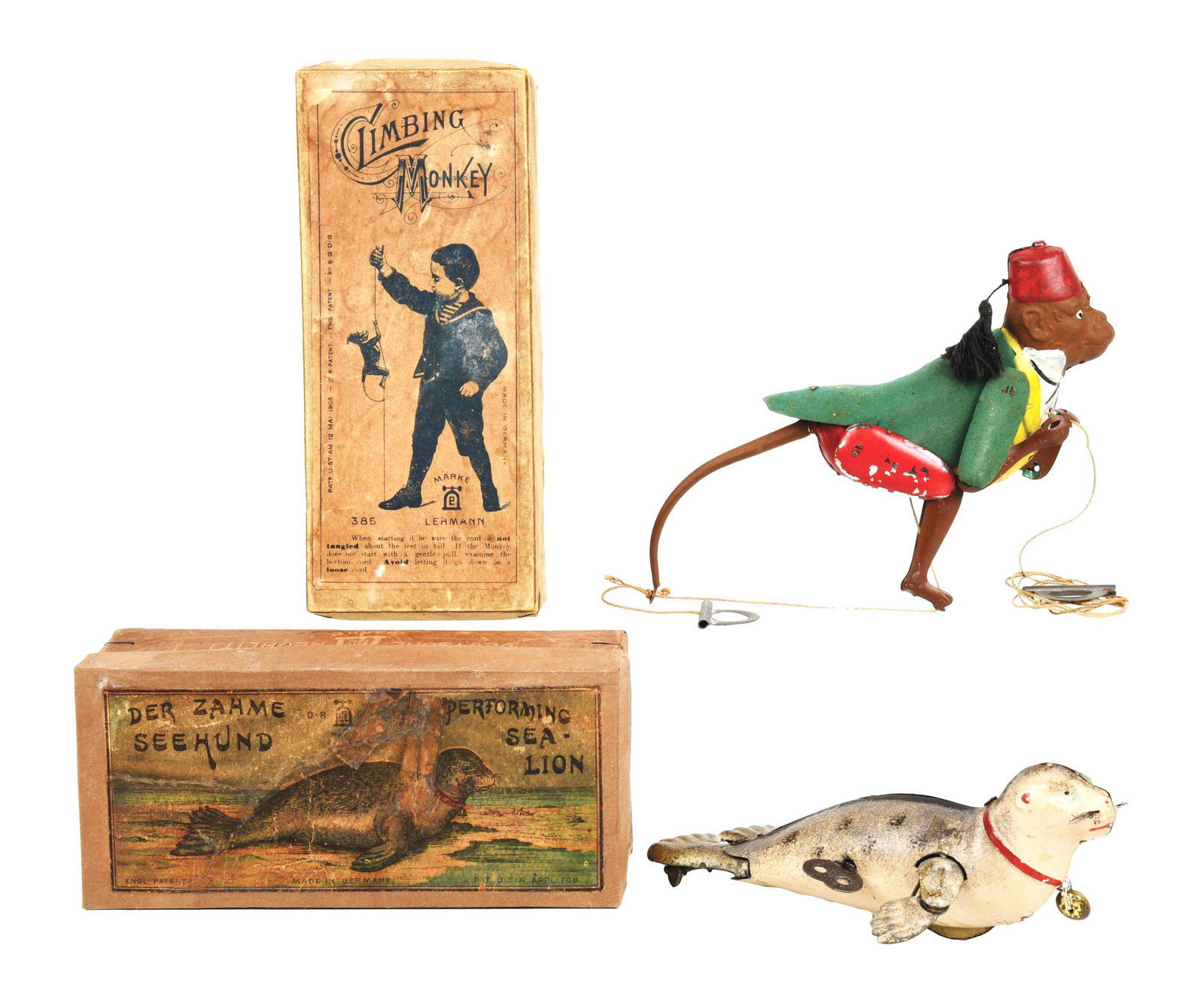 LOT OF 2: GERMAN TIN LITHO WIND-UP ANIMAL PULL TOYS. (1 of 2)