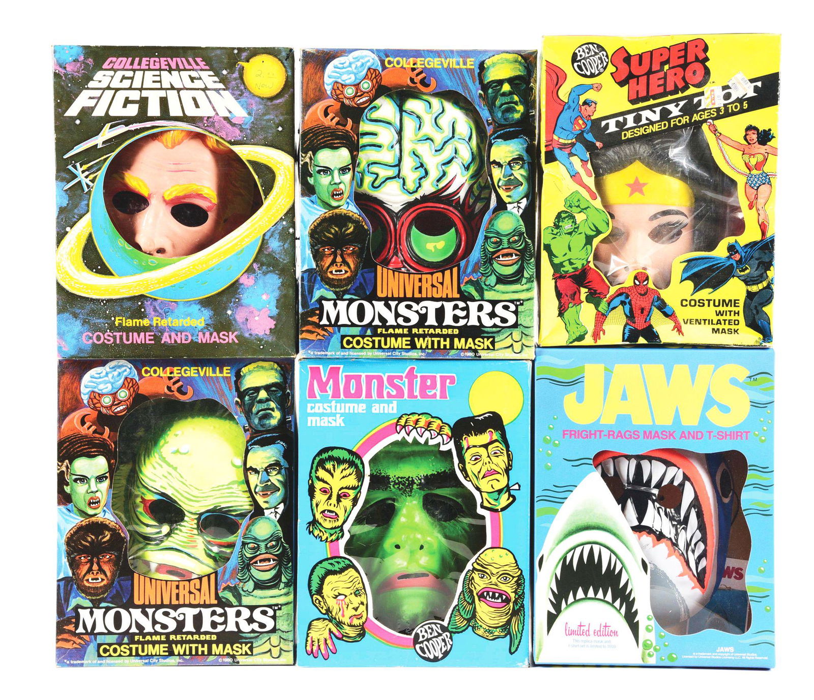 LOT OF 6: VINTAGE & CONTEMPORARY MONSTER & CHARACTER COSTUMES W/ MASKS. (1 of 4)