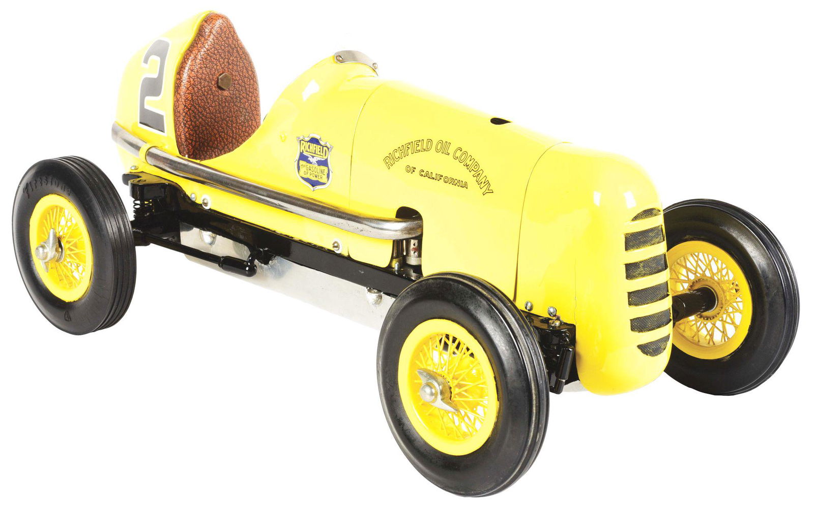 #2 YELLOW RICHFIELD OIL COMPANY TETHER CAR. (1 of 3)