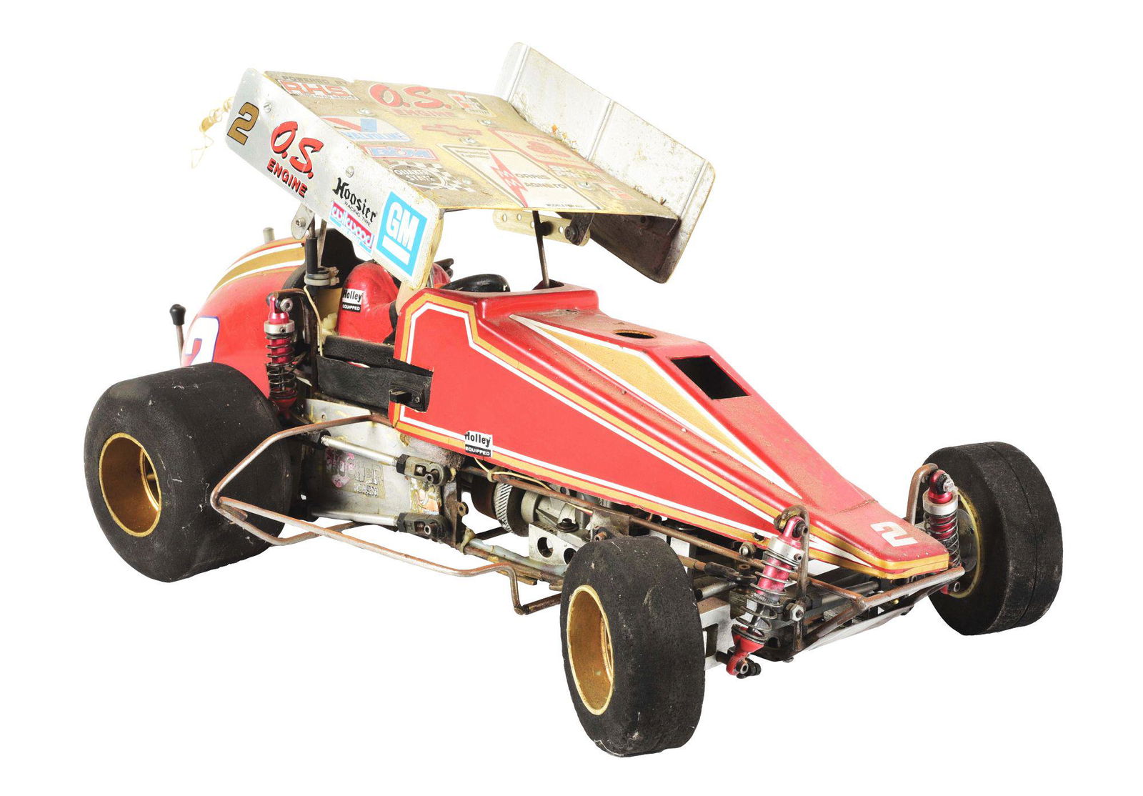 #2 RED, GOLD AND WHITE O.S. ENGINE MOTOR CAR. (1 of 3)