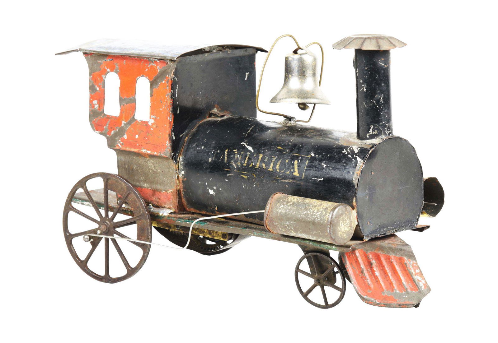 EARLY AMERICAN TIN CLOCKWORK AMERICA TRAIN ENGINE. (1 of 3)