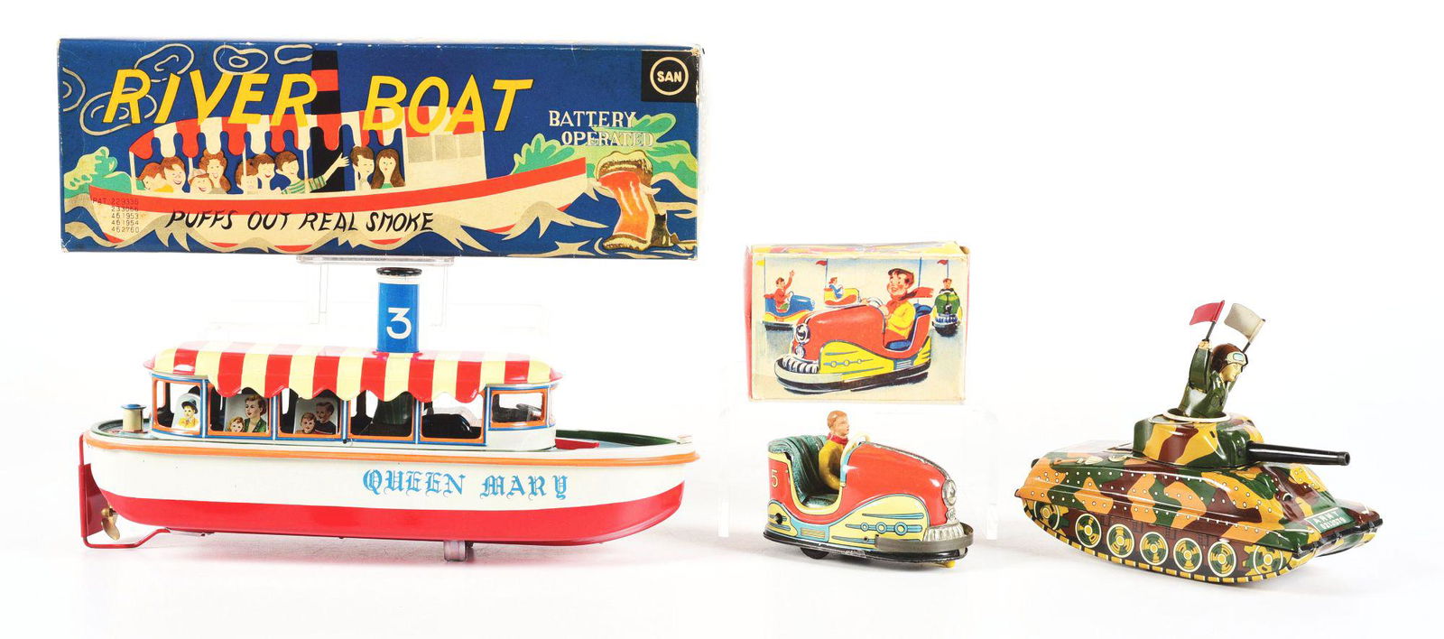 LOT OF 3: JAPANESE & GERMAN TIN LITHO BATTERY-OPERATED & FRICTION TOYS. (1 of 3)