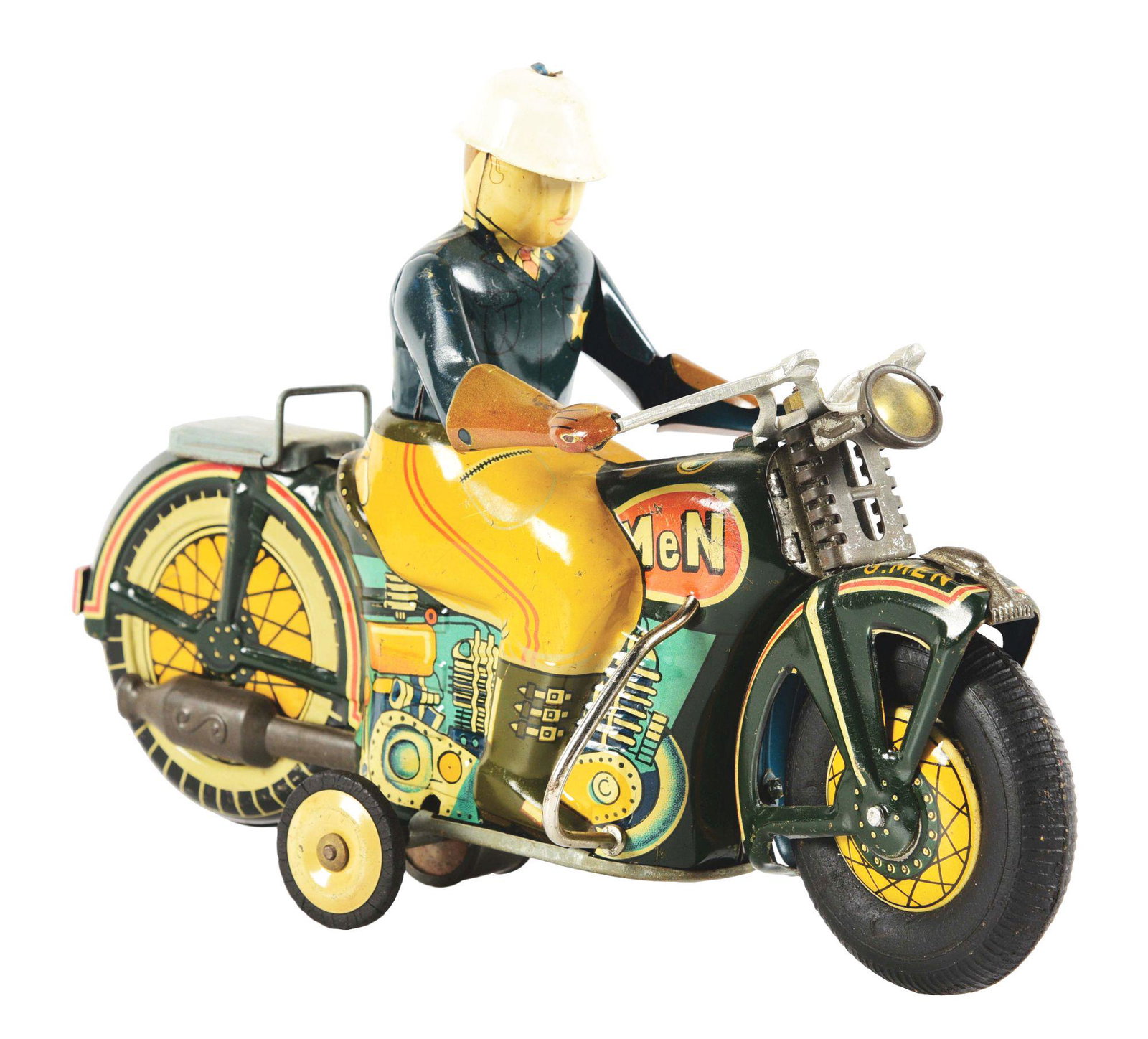 JAPANESE TIN LITHO FRICTION G. MEN MOTORCYCLE TOY. (1 of 3)