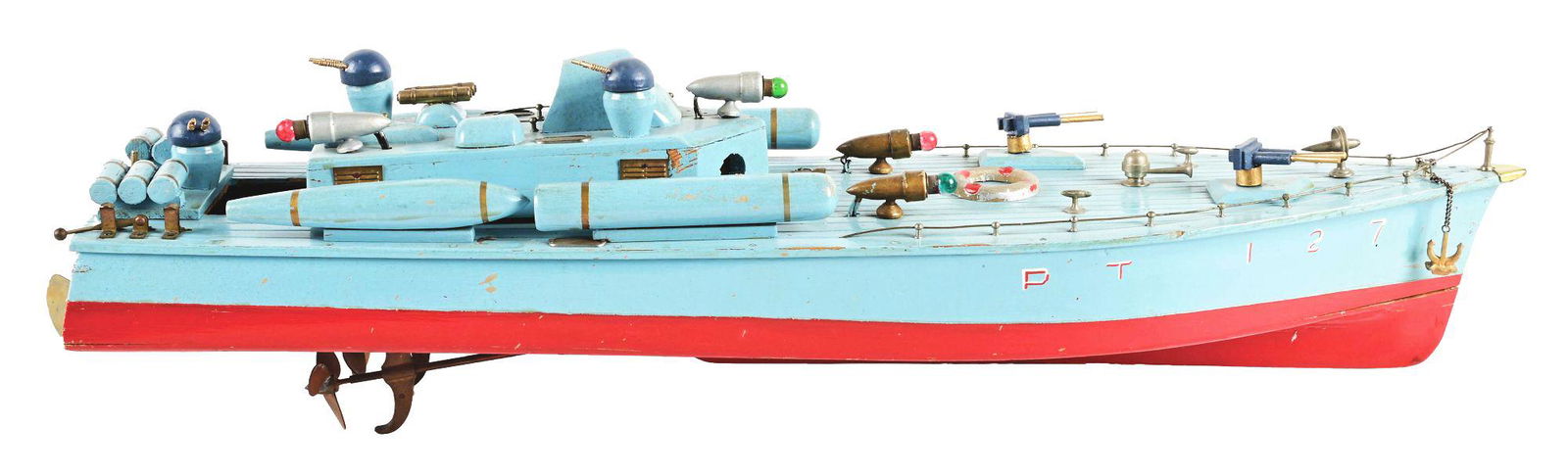 JAPANESE BATTERY-OPERATED WOODEN BOAT. (1 of 3)