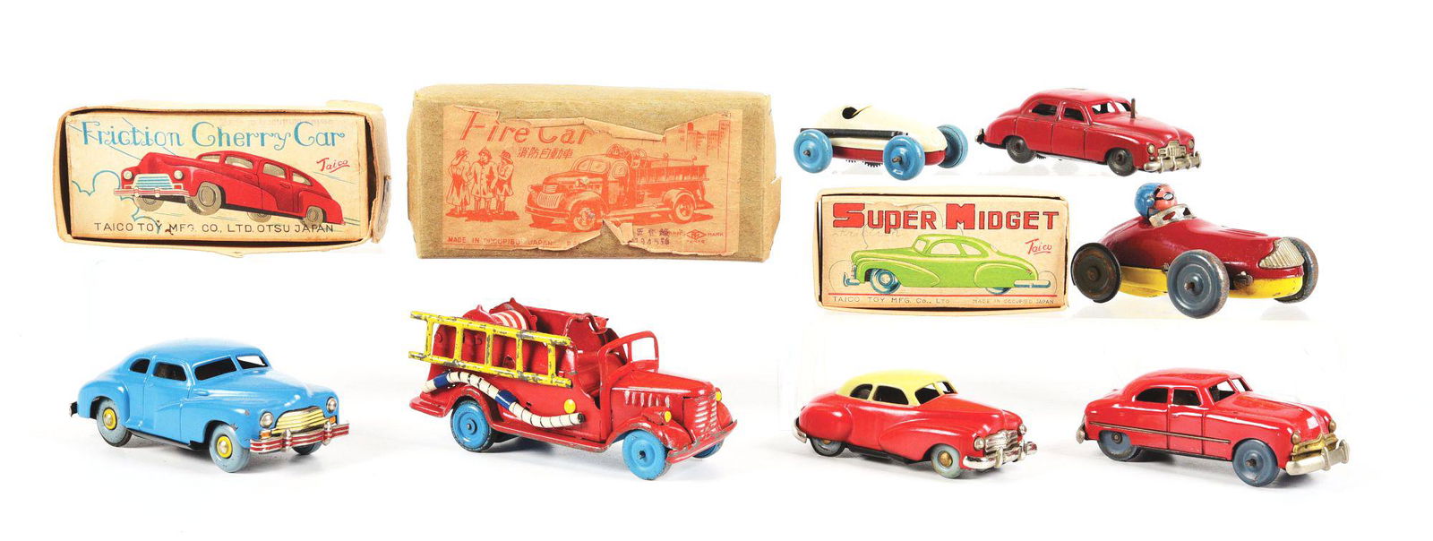 LOT OF 7: VARIOUS TIN LITHO FRICTION & WIND-UP JAPANESE CARS. (1 of 2)