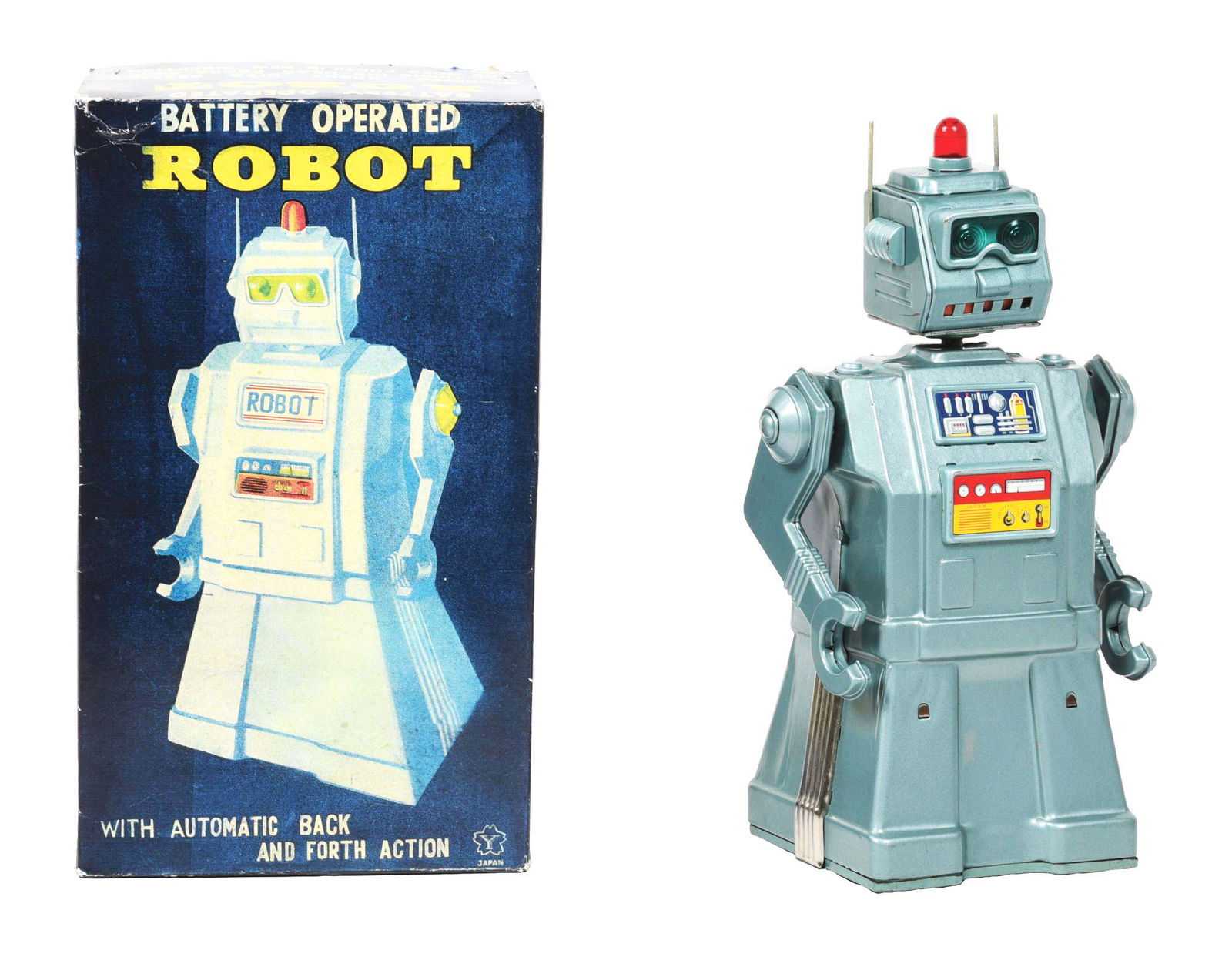 JAPANESE BATTERY-OPERATED TIN LITHO YONEZAWA DIRECTIONAL ROBOT. (1 of 4)