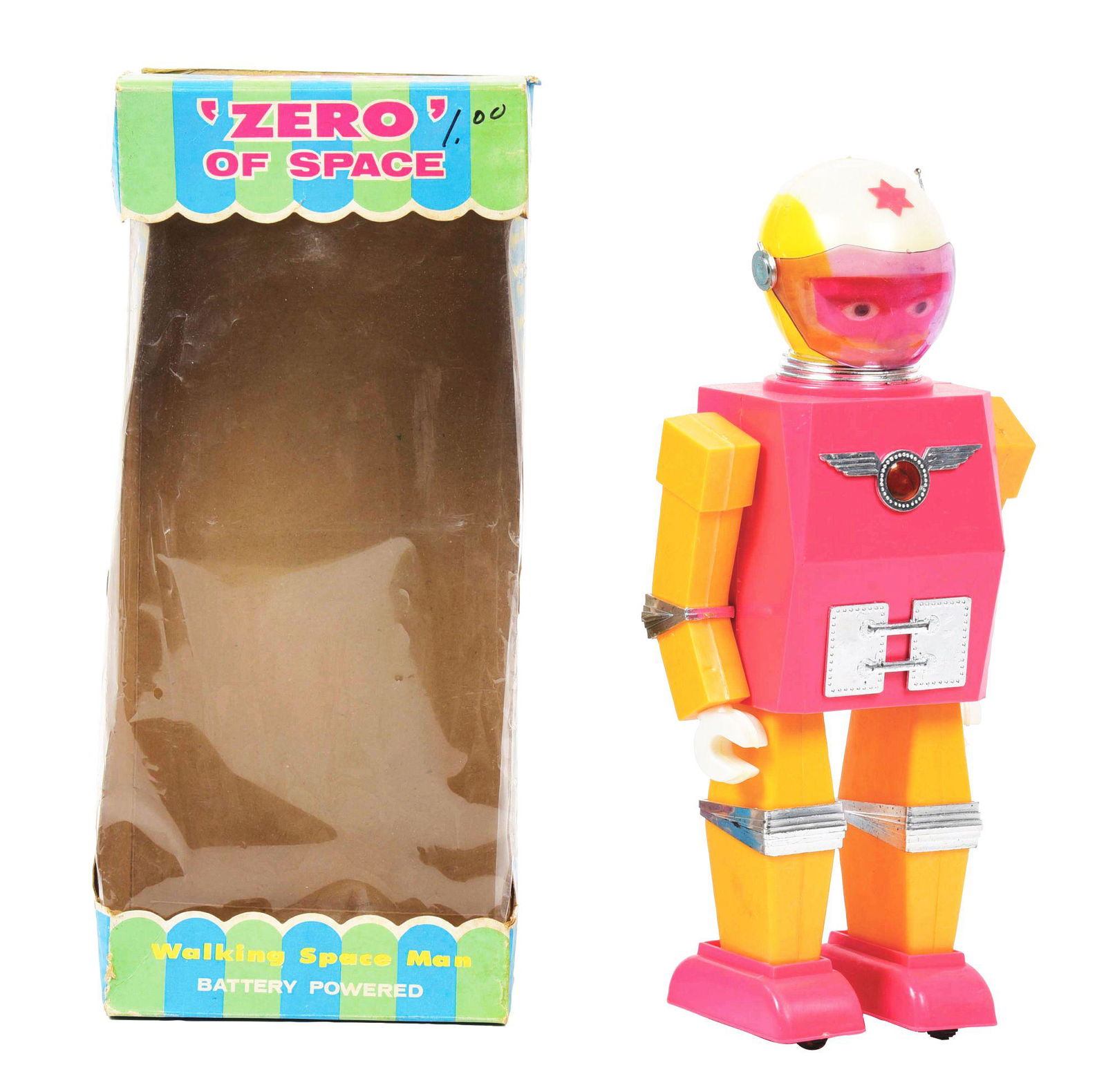 PLASTIC BATTERY-OPERATED 'ZERO' OF SPACE ROBOT IN ORIGINAL WINDOW BOX. (1 of 4)