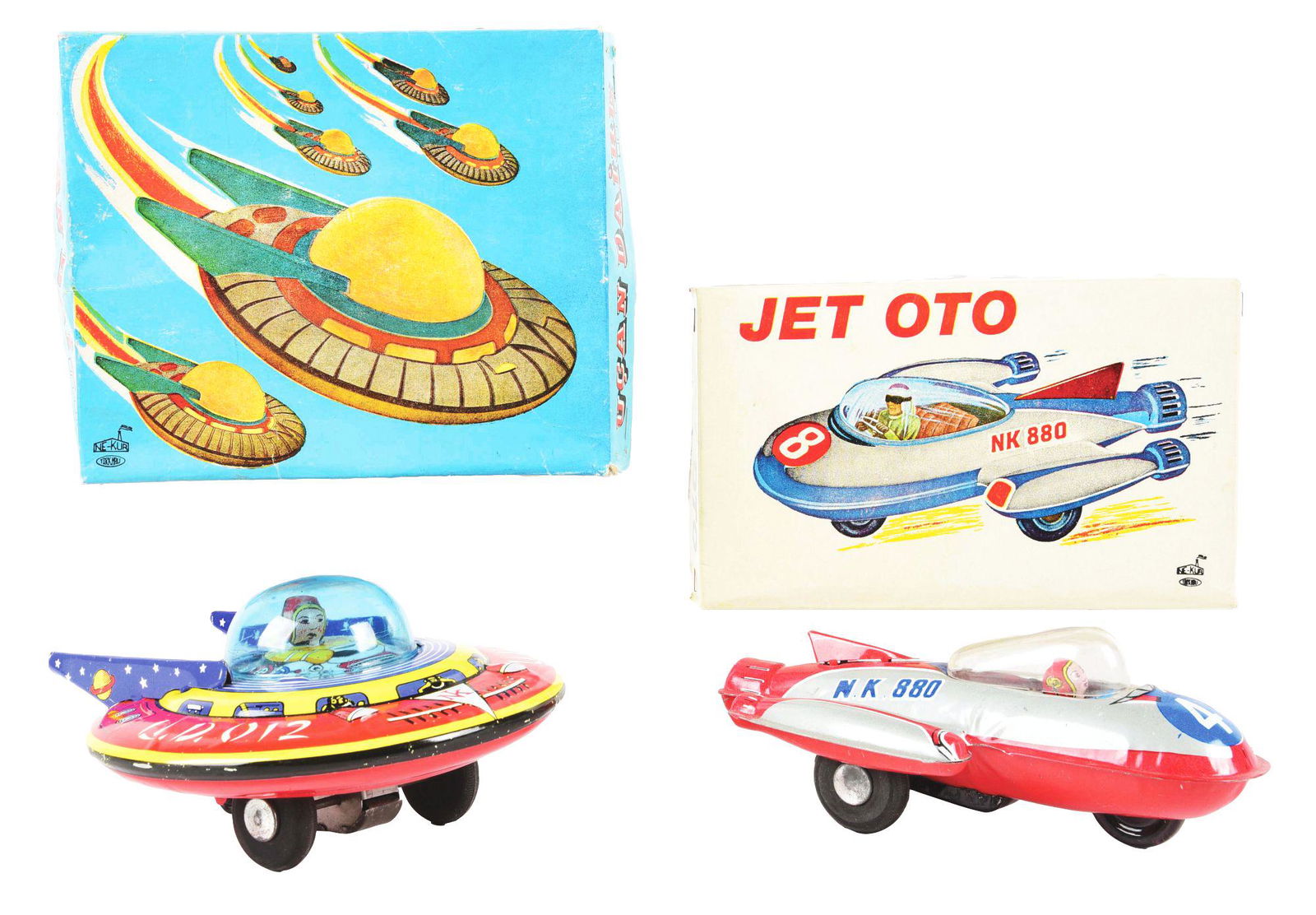 LOT OF 2: TURKISH TIN LITHO FRICTION SPACE TOYS IN ORIGINAL BOXES. (1 of 3)