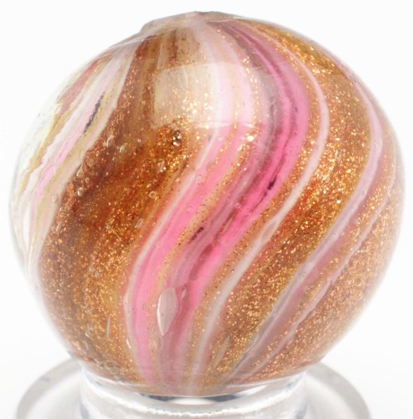 Onionskin Lutz Marble.: White and pink loaded with lutz. Condition (9.4). Size 3/4" Dia.
