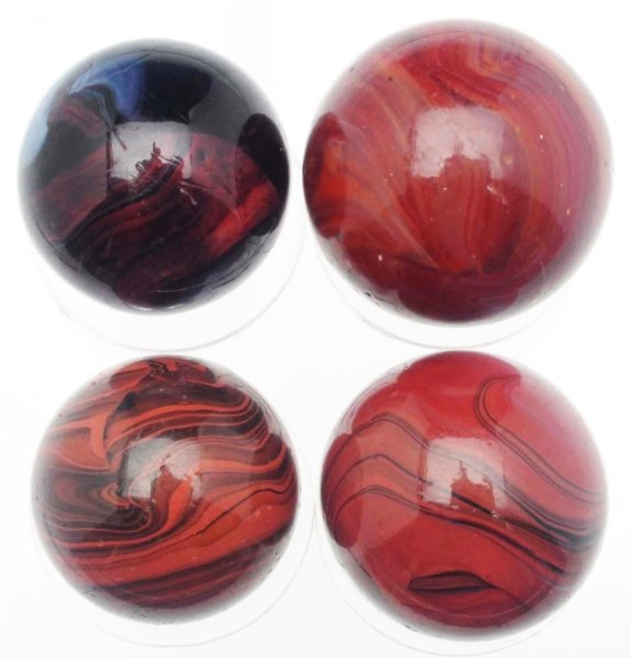 Lot of 4: M.F. Christensen Brick Marbles.: All with nice patterns. Marbles have minor nicks and scratches. Condition (8.8). Size Range: 5/8" to 3/4" Dia.