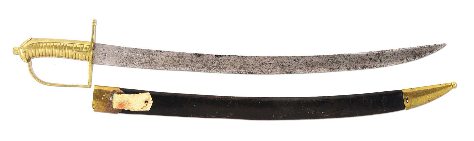 REVOLUTIONARY WAR FRENCH GRENADIER HANGER WITH ORIGINAL SCABBARD.: For an identical example, see plate 62.S on page 82 of "Swords & Blades of the American Revolution" by George Neumann. As stated in the book, this example is of the earlier variety, as the brass hilt 