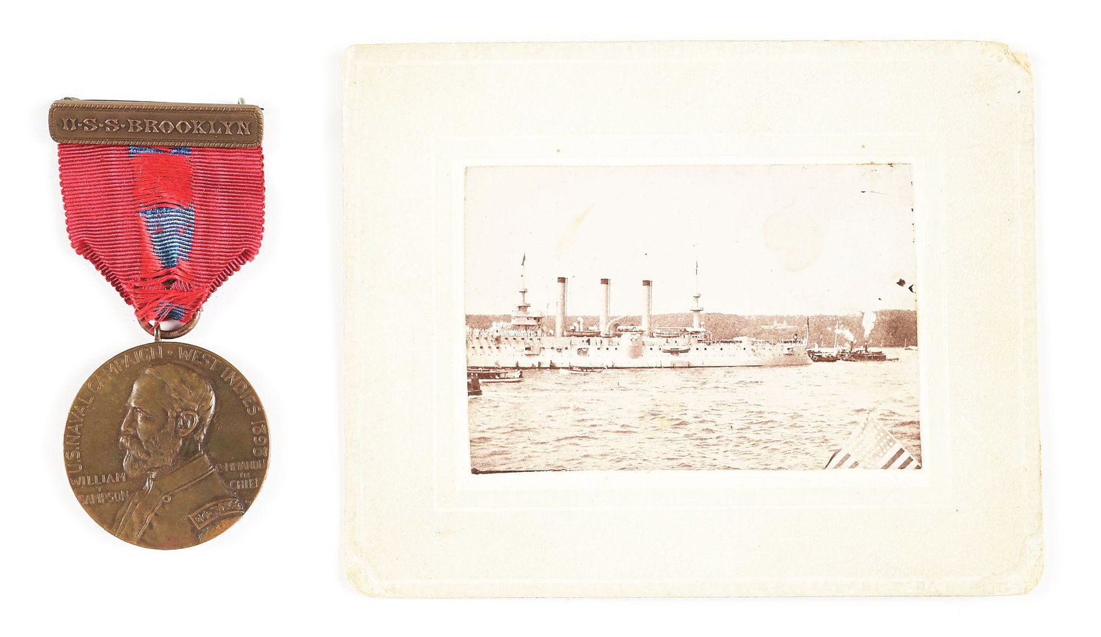 US SPANISH AMERICAN WAR USS BROOKLYN SAMPSON MEDAL.: A nice example of a Spanish American War Sampson Medal. The act of March 3, 1901, authorized the striking of bronze medals commemorating the naval engagements in the waters of the West Indies and on t