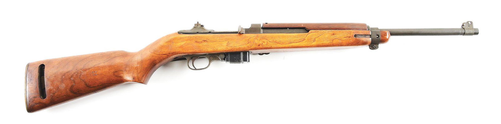 (C) WINCHESTER M1 CARBINE.: U.S. M-1 Carbine made by Winchester Repeating Arms Company between December 1943 to November 1944. 18" arsenal finished barrel marked with single "W" stamp and no date with Type I rear flip sight and 