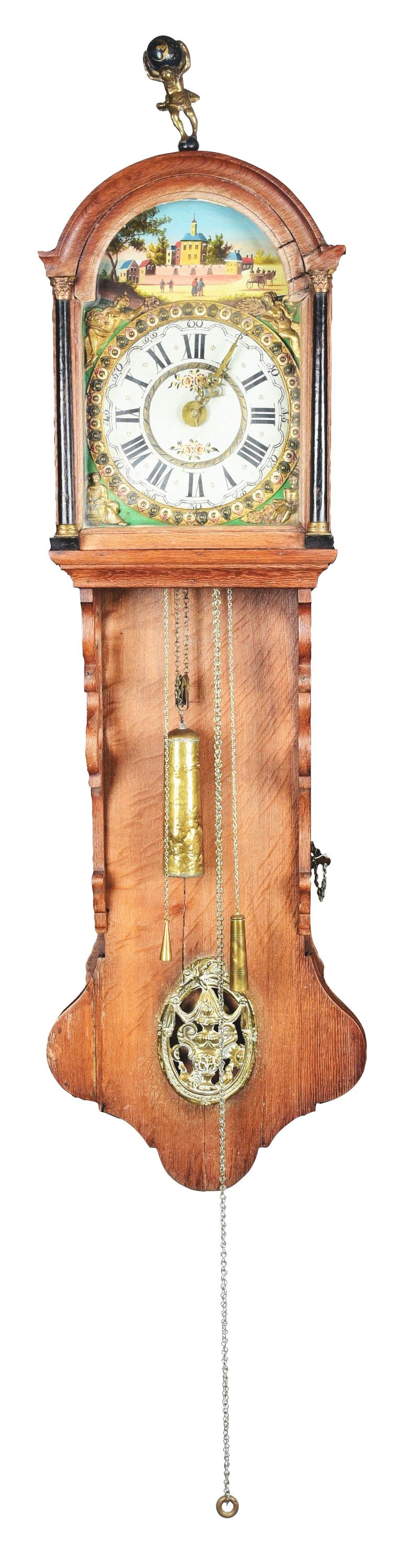 RARE ANTIQUE TAIL CLOCK 18TH C EUROPEAN DUTCH WOODEN WALL CLOCK. (1 of 1)