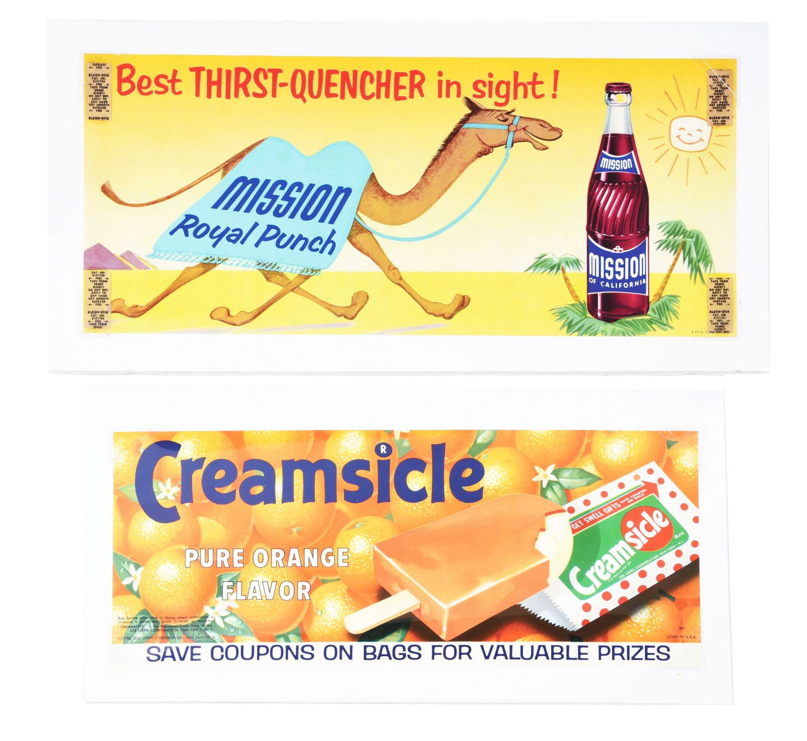 LOT OF 2: CREAMSICLE & MISSION ROYAL PUNCH PAPER SIGNS. (1 of 5)