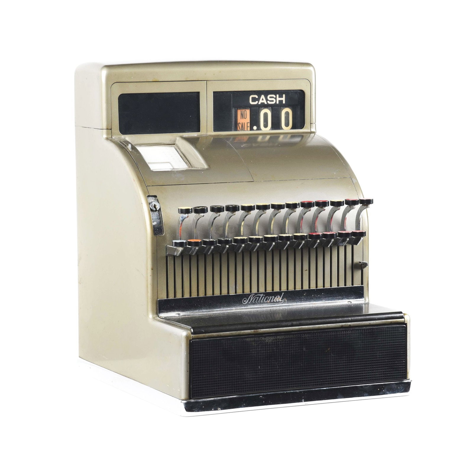NATIONAL CASH REGISTER MODEL 126(4)N.: Working National cash register model 126. Complete and in very good condition. Condition:(Very Good).Dimensions:13" x 15 - 1/2" x 18".