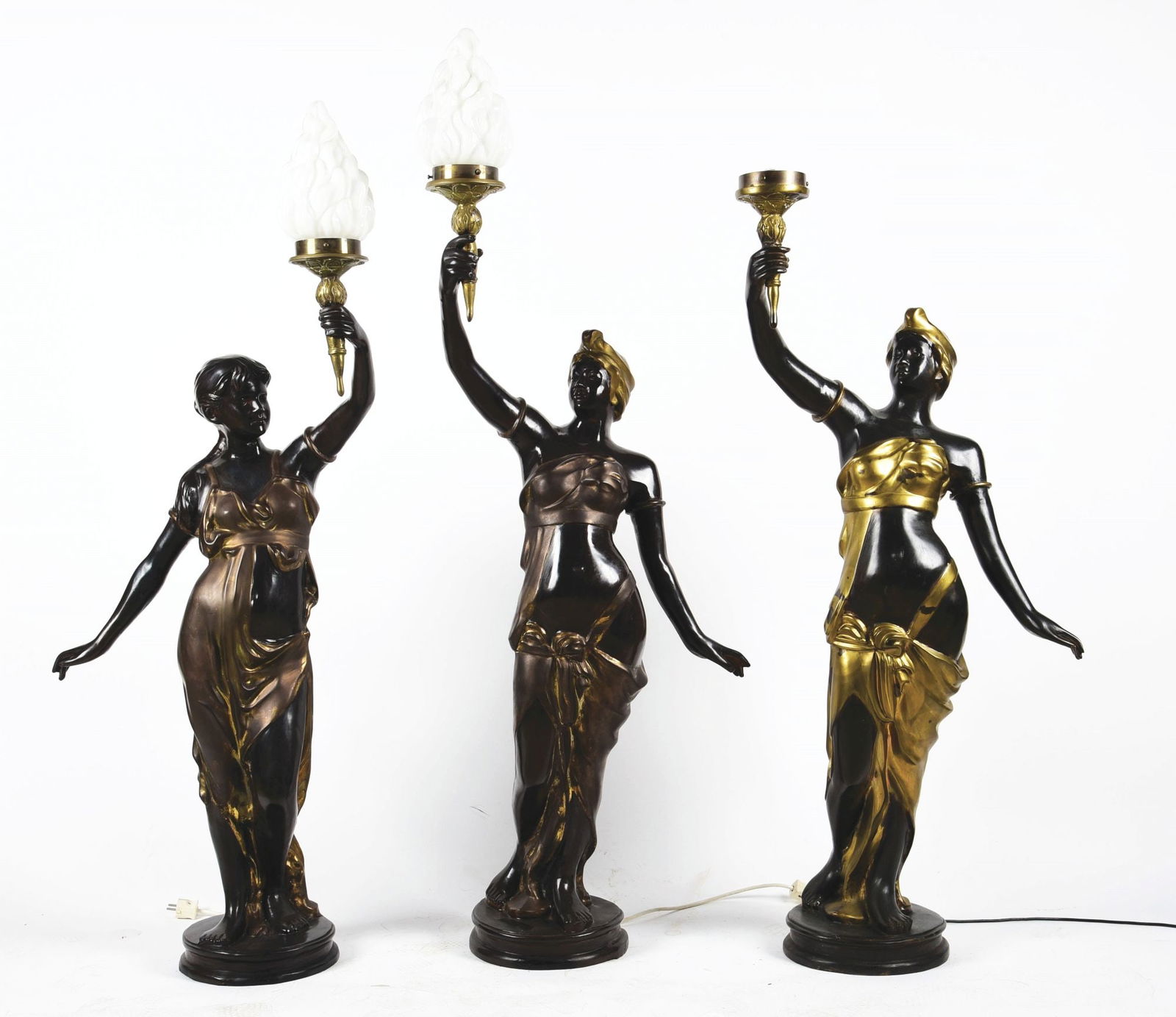 LOT OF 3: LARGE FIGURAL WOMEN TORCHIERE LAMPS. (1 of 2)