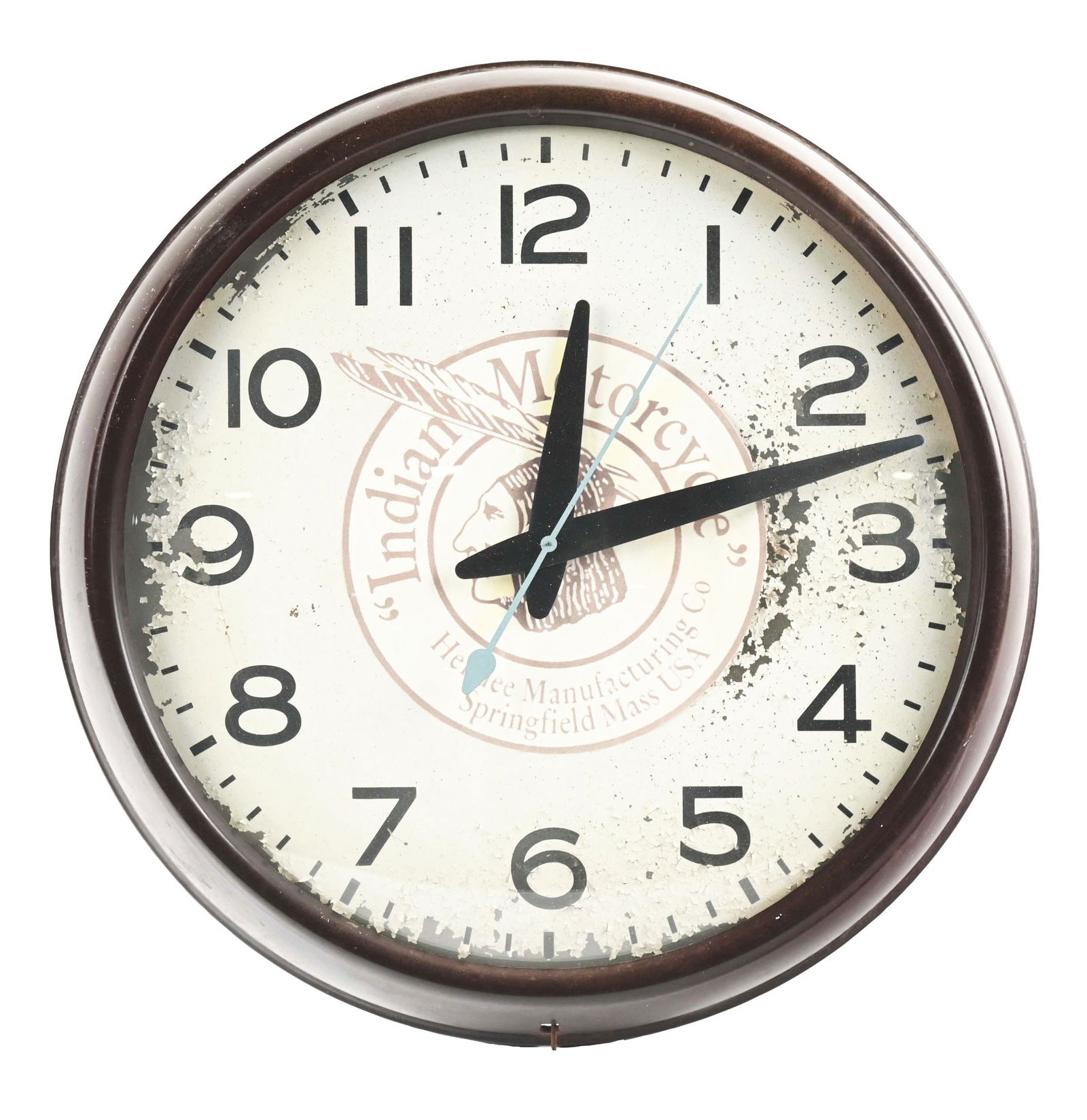 REPRODUCTION INDIAN MOTORCYCLES ADVERTISING DISPLAY CLOCK.  (1 of 2)