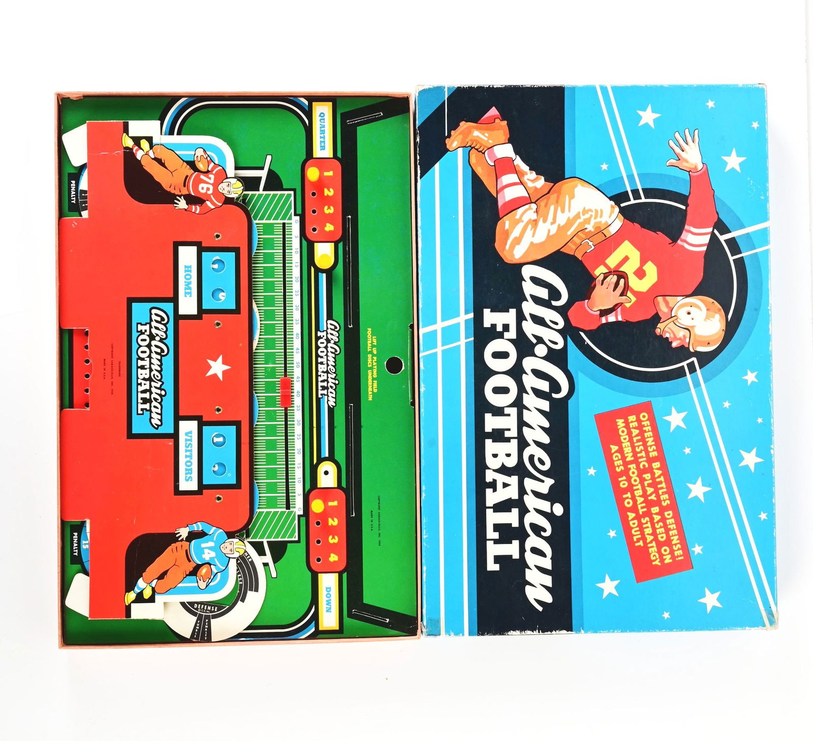1958 CODACO ALL AMERICAN FOOTBALL GAME IN ORIGINAL BOX.: American made cardboard football game.Condition:(Excellent).Dimensions:19" x 12 - 1/4" x 1 - 1/2".