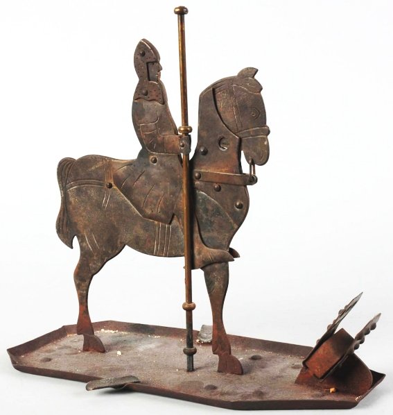 Metal Knight on Horse Cigar Cutter & Match Holder: Horse's head cuts cigars. Condition (Excellent). Size 11" T.
