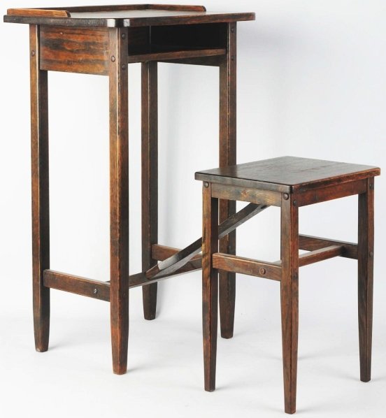 Telephone Table with Fold-Out Seat.: Circa 1930, oak, shelf under table top. Condition (Excellent). Size 30 - 1/2" T.