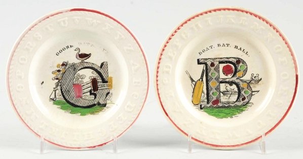 Lot of 2: ABC Plates.: Includes boat, bat, ball, and goose. Condition (Excellent). Size Each: 6 - 1/2" Dia.