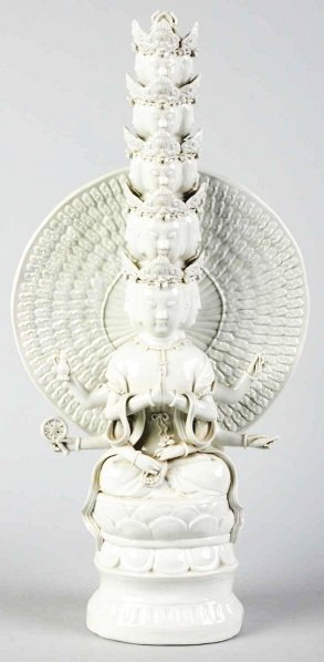 Porcelain Blancede Shiaic Totem Pole Piece.: Condition (Excellent). Size 21" T.