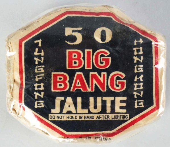 Big Bang Salutes 50-Pack Hex Bundle Firecrackers.: Class 1. Manufactured by Tung Fong. Logo crackers. May be only example known. Condition (Excellent). Size 2 - 5/8" x 2 - 1/8". ADDITIONAL INFO: Full Pack.