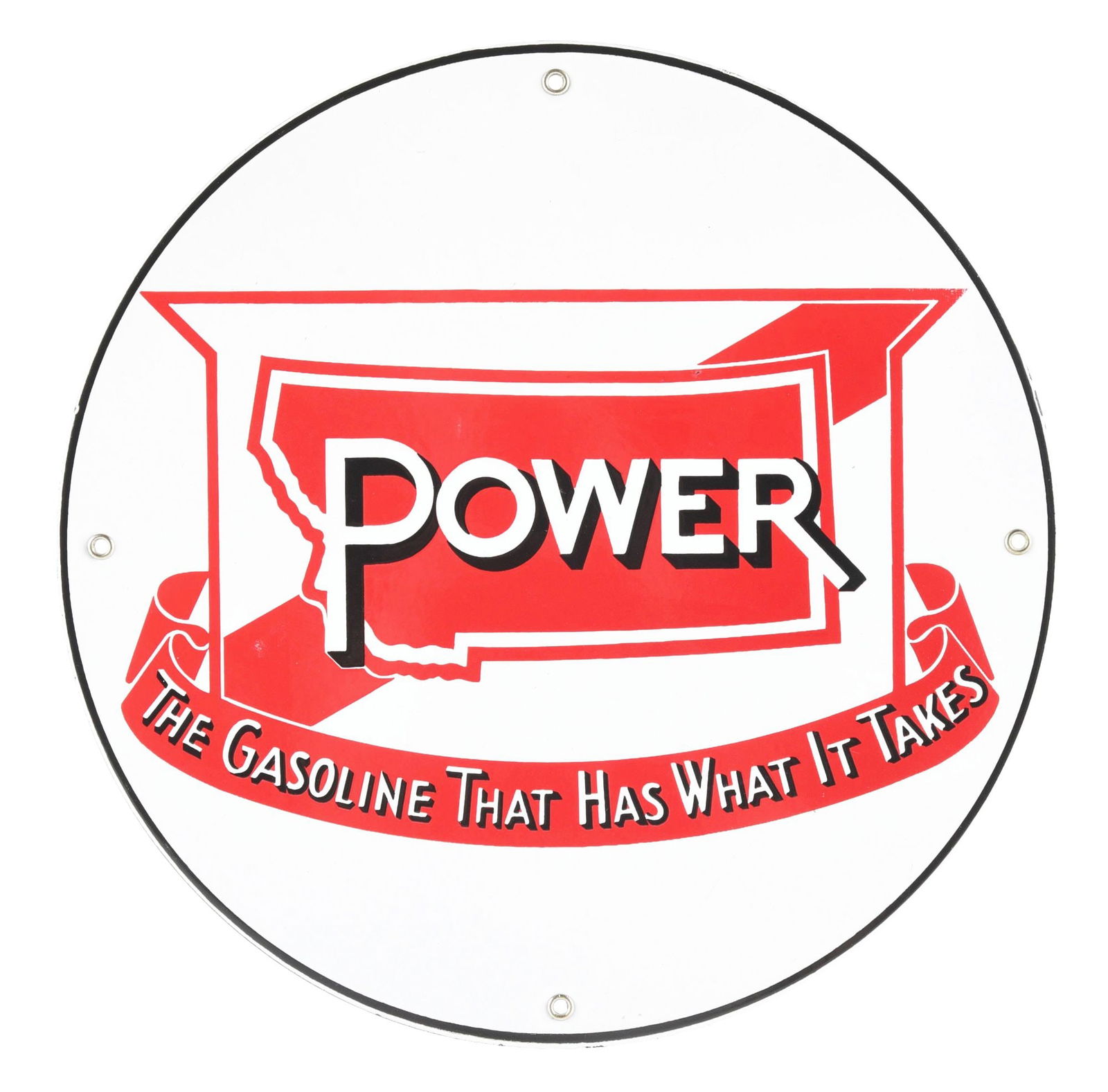 RARE MONTANA POWER GASOLINE PORCELAIN PUMP PLATE SIGN. (1 of 2)